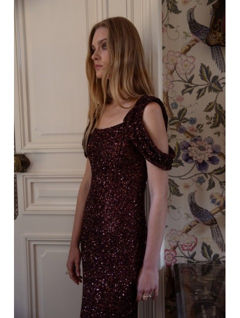 NIDODILEDA Sutton Dress Μπορντώ Παγέτα Φόρεμα LIMITED